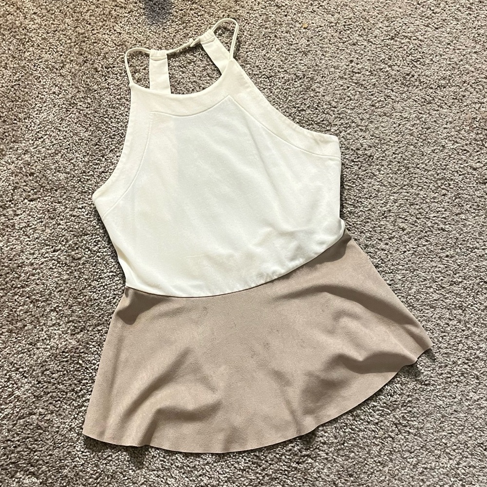 Zara Cream Halter Tank with Taupe Peplum Hem